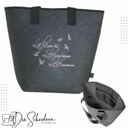 Bild von Hochwertiger Filzshopper aus recyceltem PES-Filz – Lache, Lebe, Liebe